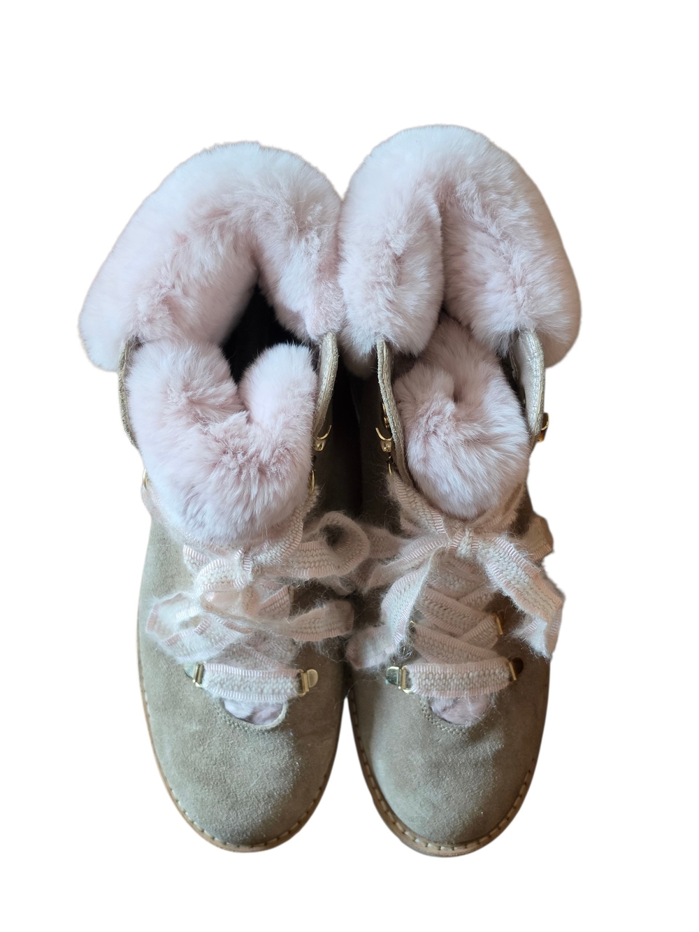 ATTILIO GIUSTI LEOMBRUNI AGL Tan Suede Pink Fur Trim Boots NEW EU 41